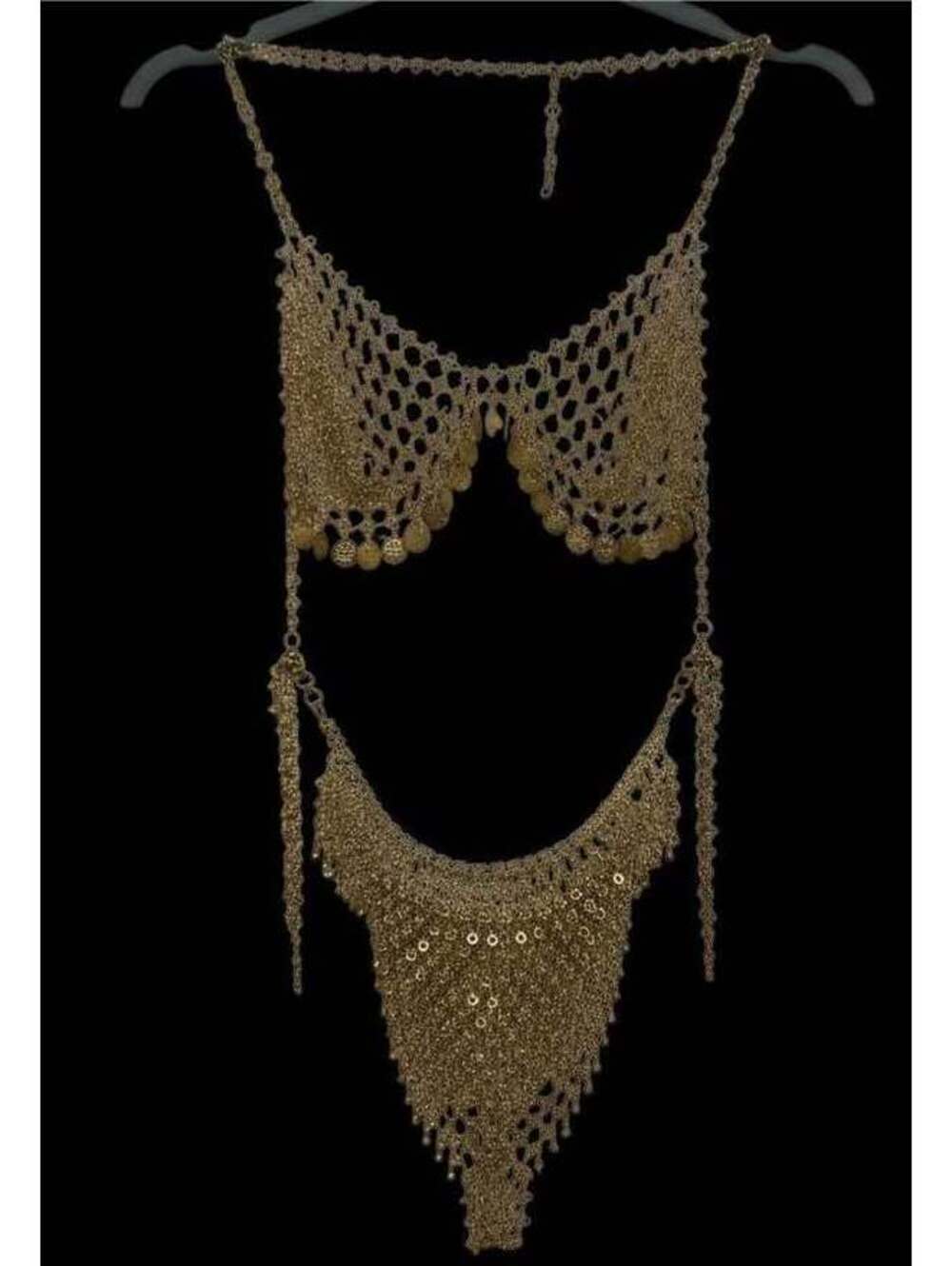 Gold Metal Coin Body Chain Bra and Thong Set